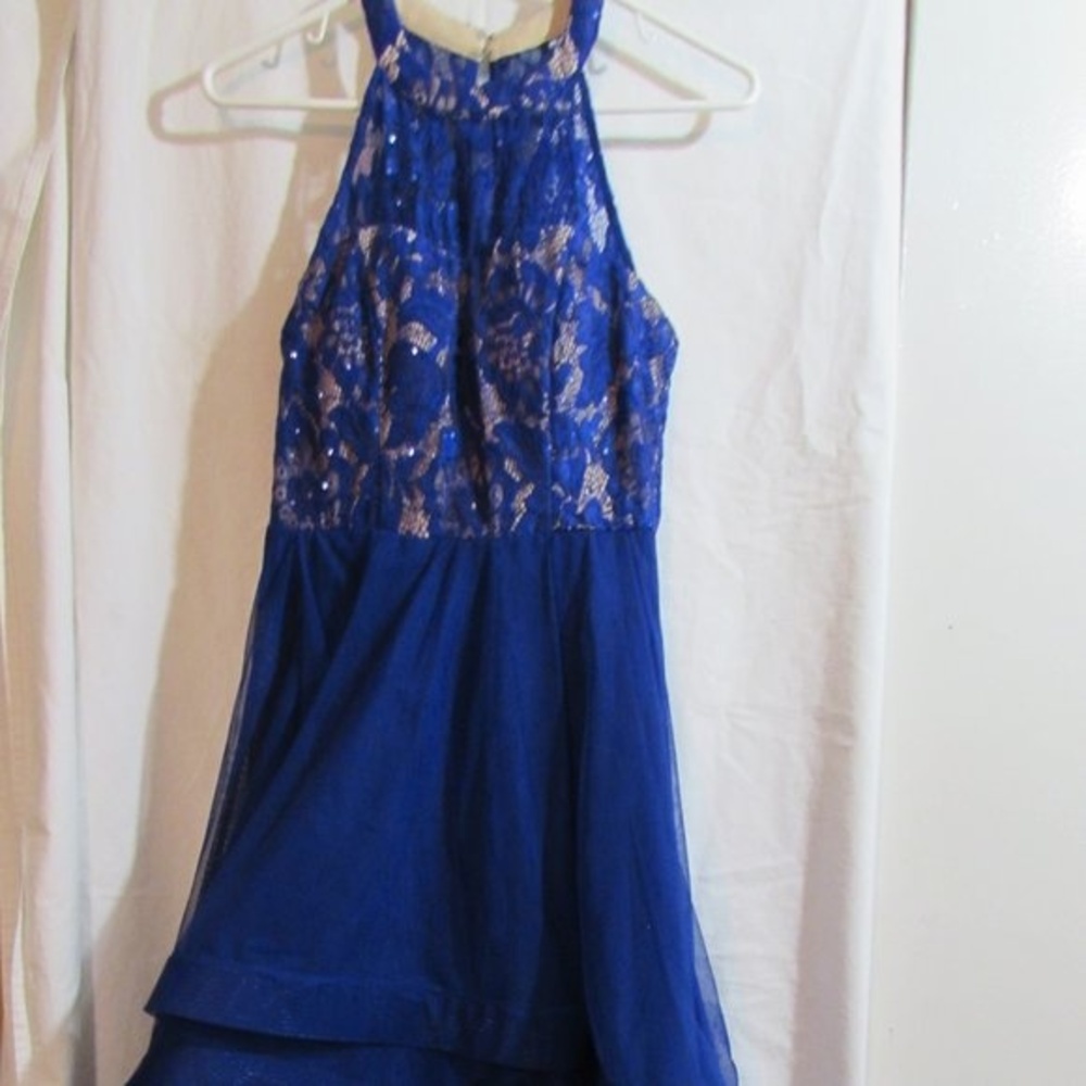 SPEECHLESS SIZE 3 ROYAL BLUE DRESS HI LOW LACE SPARKLES FORMAL COBALT BLUE